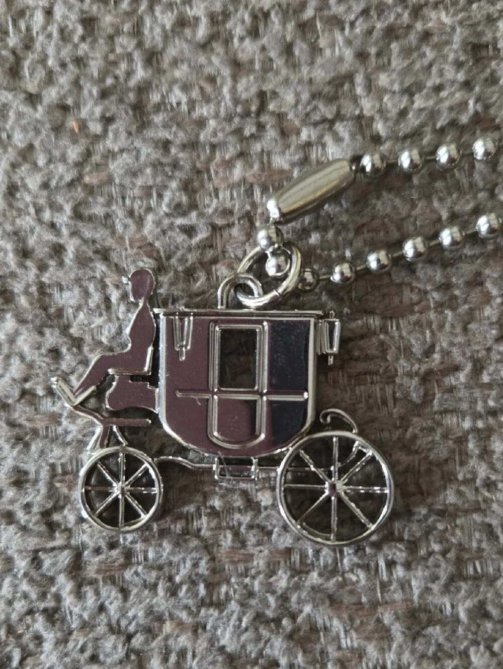 Coach Tan Leather Tag Keychain with Silver Carriage Charm